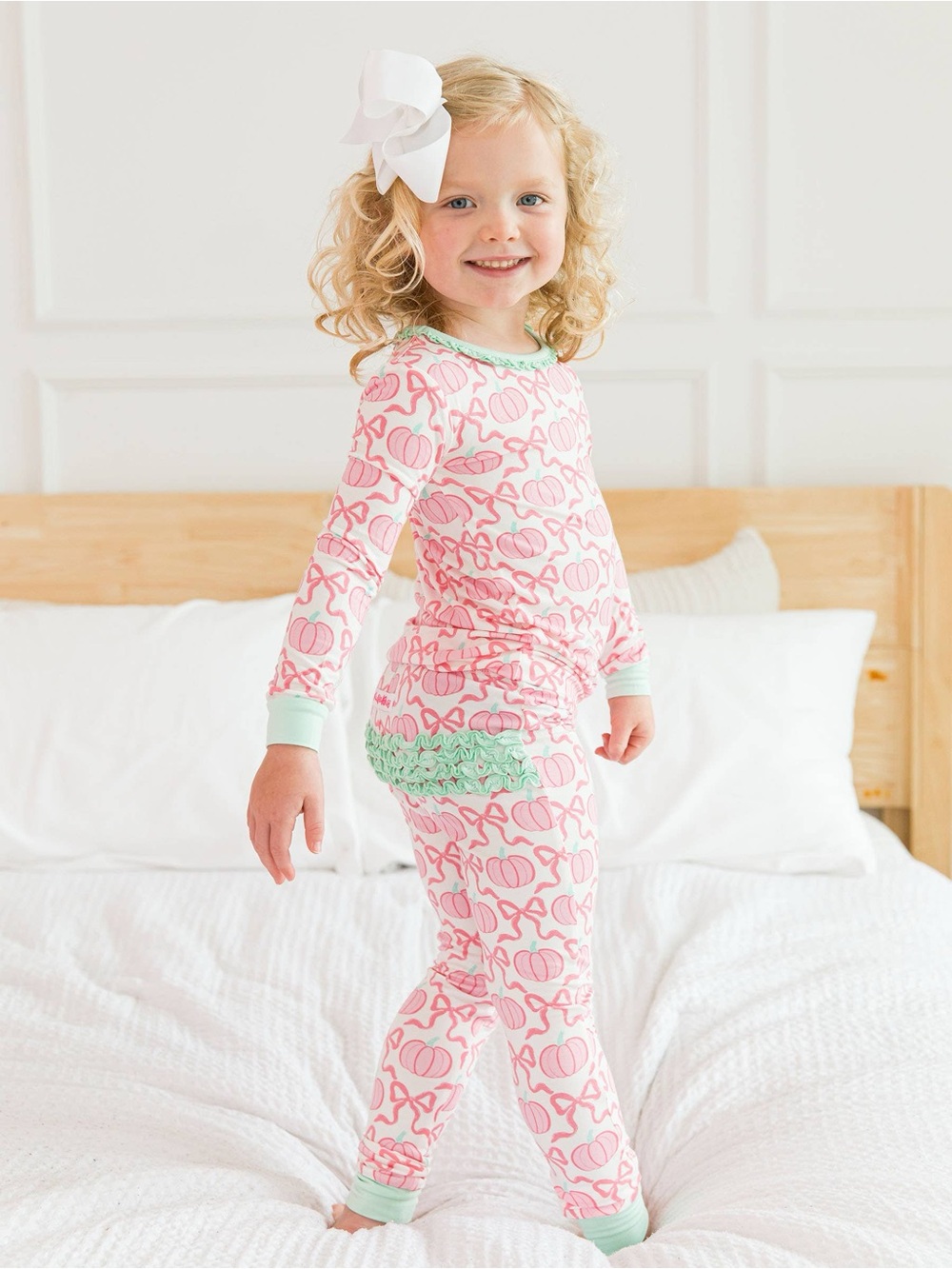 Rufflebutts Girls Pink Pumpkin Bows Pajama Set 12-18 18-24 months 2T 3T 4T